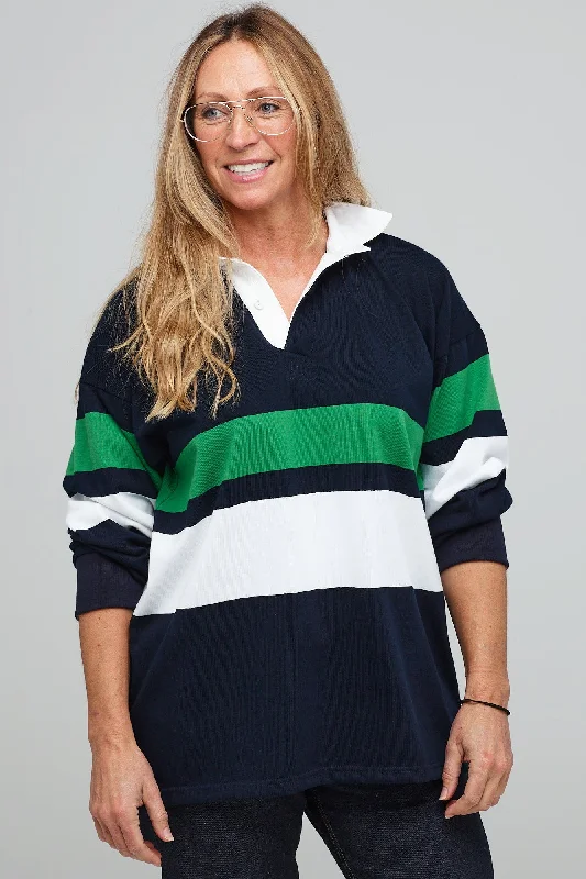 Your Discount is Waiting!Chest Stripe Rugby Shirt - Navy/Ecru/Bottle Green