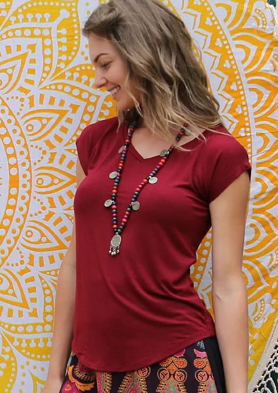 Special Discounts Inside!Simple Top V-neck Maroon