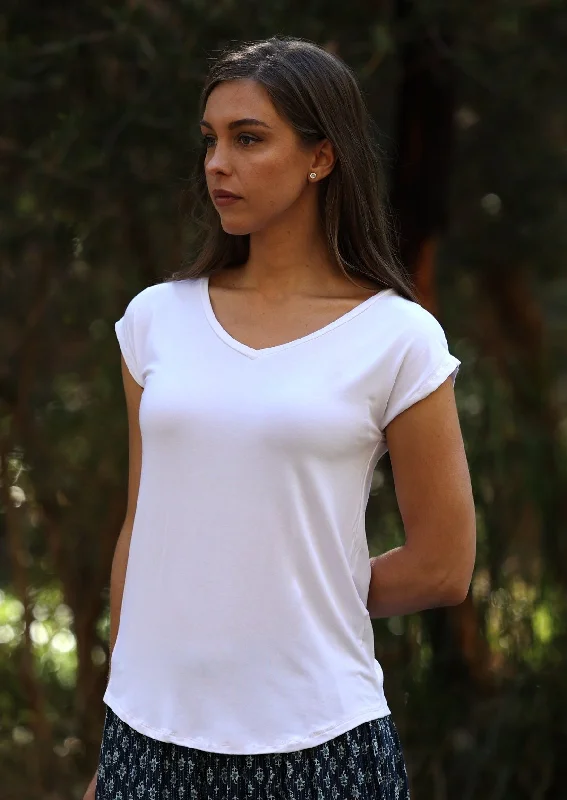 Limited Stock Available!Simple Top V-neck White