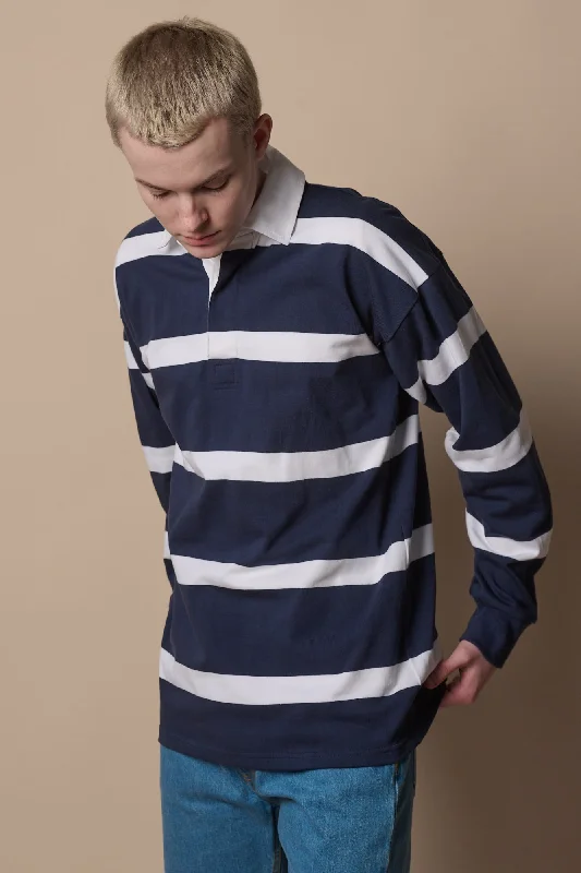 Unbeatable Prices!Fine Striped Rugby Shirt - Navy/White