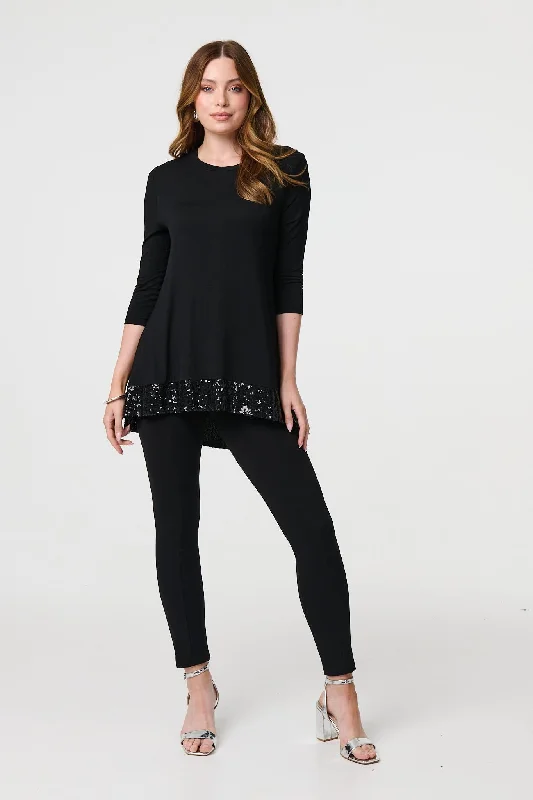 Exclusive Deals Just for You!Sequin Trim Longline Jersey T-Shirt