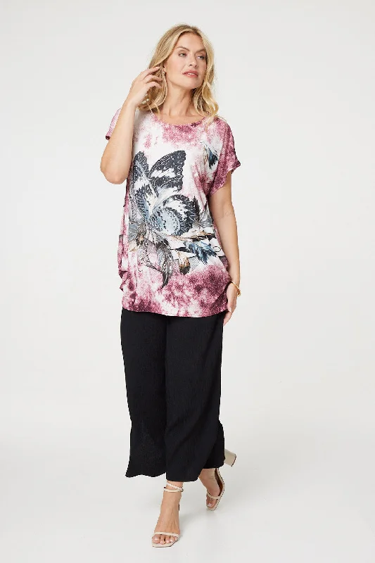 Find Your Perfect Deal Today!Embellished Butterfly Print Tunic Top