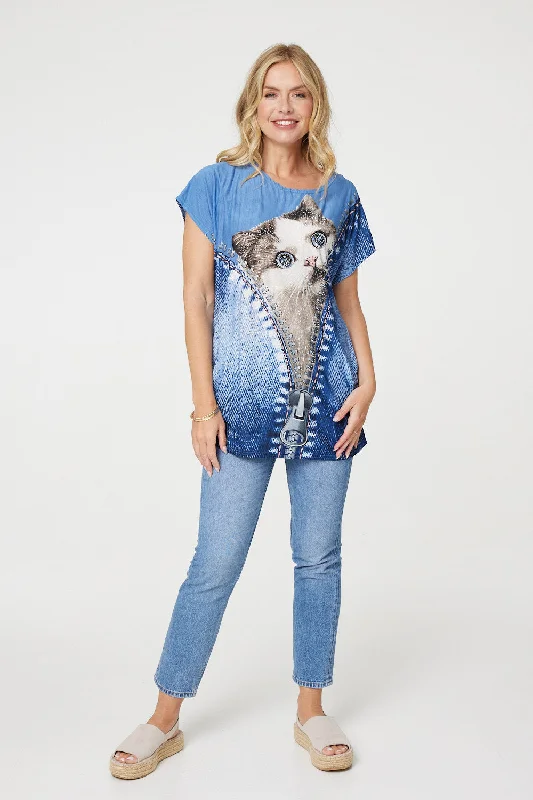 Mega Sale Happening Now!Embellished Graphic Print Tunic Top