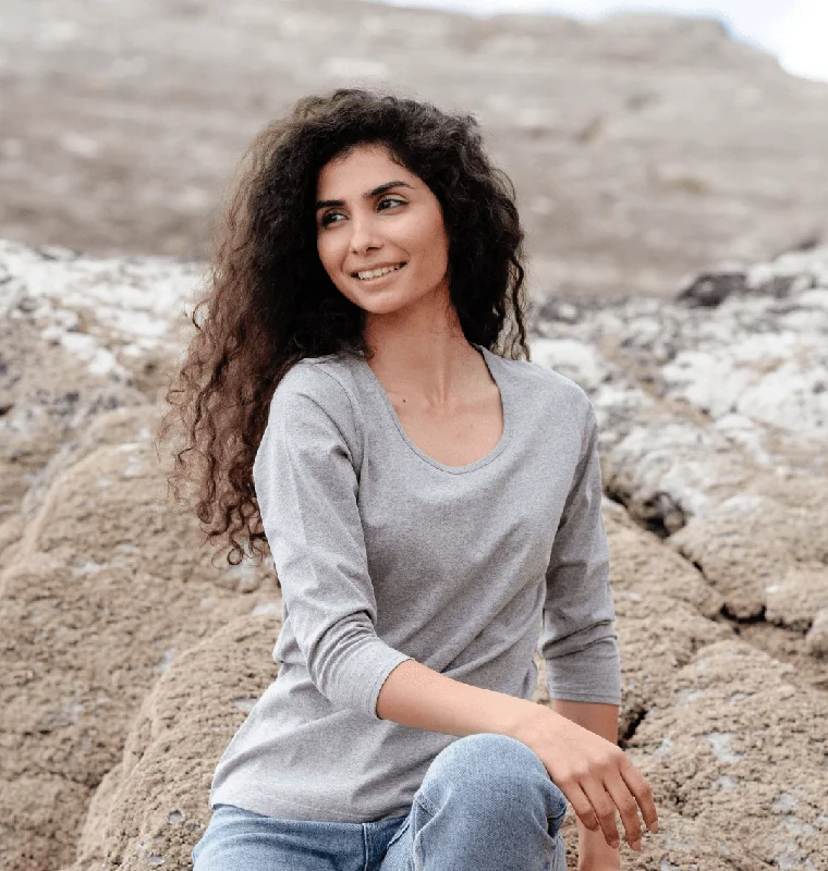 Mega Sale Happening Now!Women's Grey 3/4 Sleeve Top
