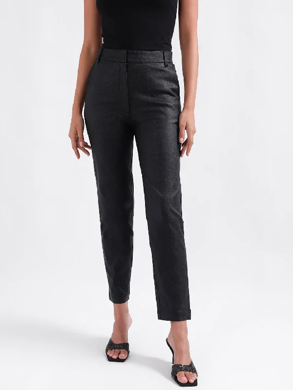 The Best Sale of the Year!Centre Stage Women Black Solid Straight Fit Trouser
