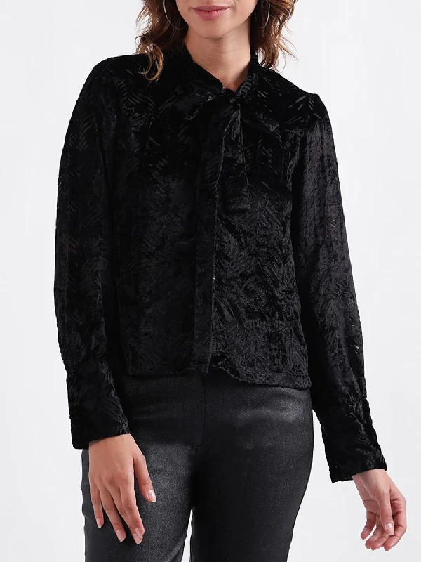 Limited-Time Price Drop!Centre Stage Women Solid Full Sleeves Tie-Up Top
