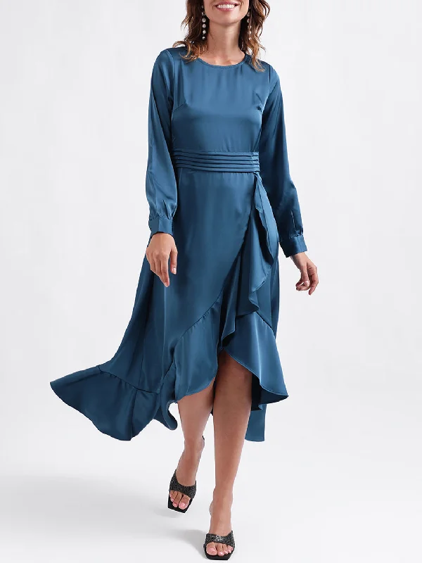 Stock Up and Save!Centre Stage Women Solid Full Sleeves Round Neck Dress