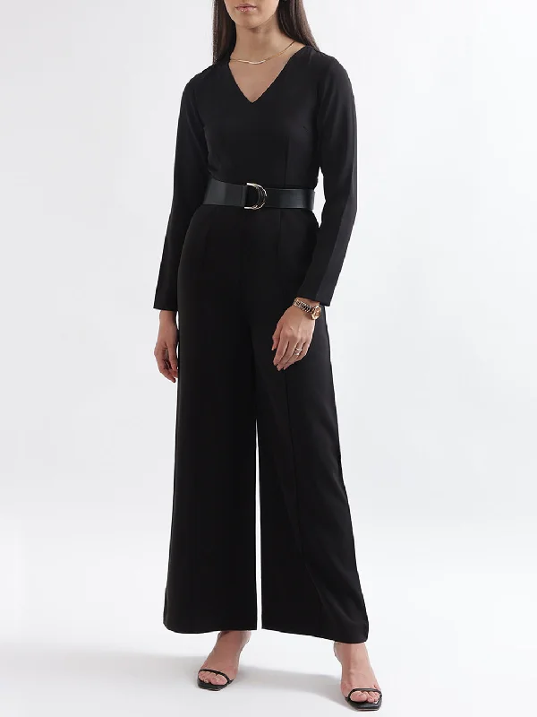 Your Best Deals Are Here!Centre Stage Women Black Solid V Neck Jumpsuit