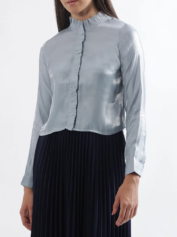 Your Chance to Save is Now!Centre Stage Women Grey Solid Collar Top