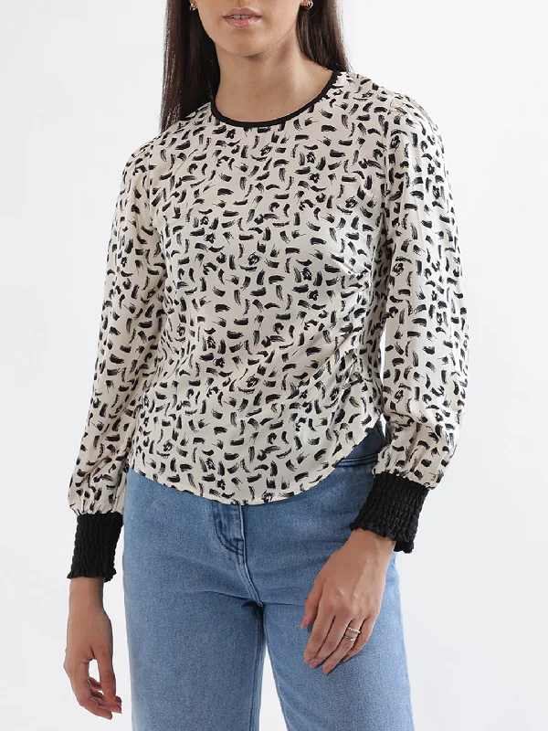 Sale Alert – Get Ready to Shop!Elle Women Off White Printed Round Neck Top