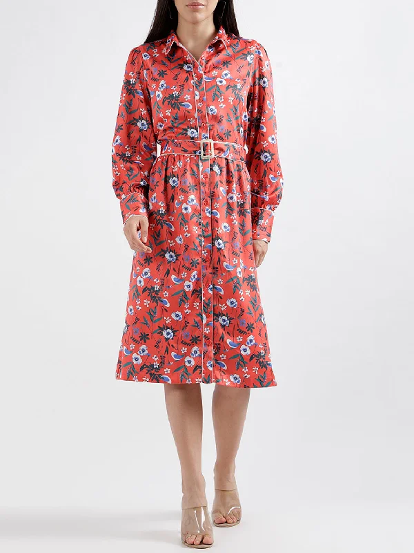 Time to Save Big!Elle Women Printed Full Sleeves Shirt Collar Dress