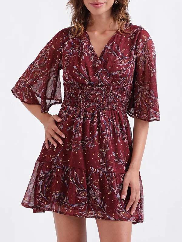 Get It Before It’s Gone!Elle Women Printed Full Sleeves V Neck Dress