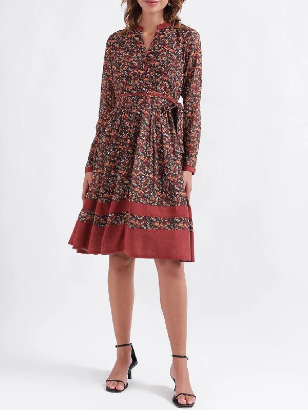 The Best Offers Are Here!Elle Women Printed Full Sleeves V Neck Dress