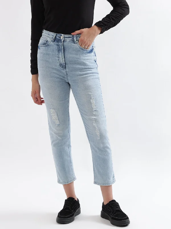 Exclusive Offers You’ll Love!Elle Women Blue Solid Slim Straight Fit Jeans