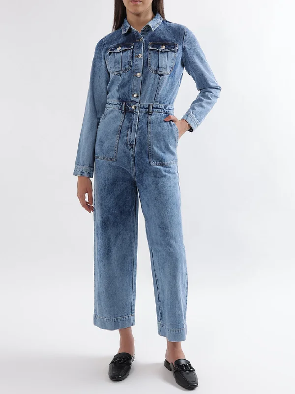 Unlock Huge Savings Now!Elle Women Blue Solid Collar Jumpsuit