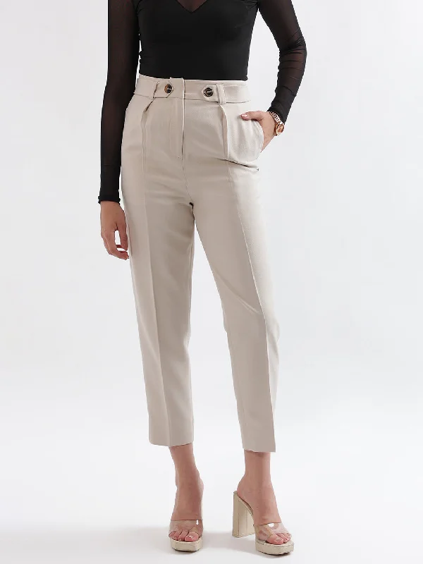 The Best Deals Won’t Wait!Elle Women Beige  Solid Relaxed Fit Trouser