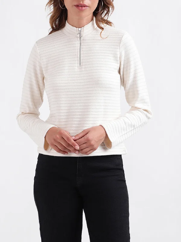 Mega Sale Happening Now!Elle Women Striped Full Sleeves Mock Neck Top