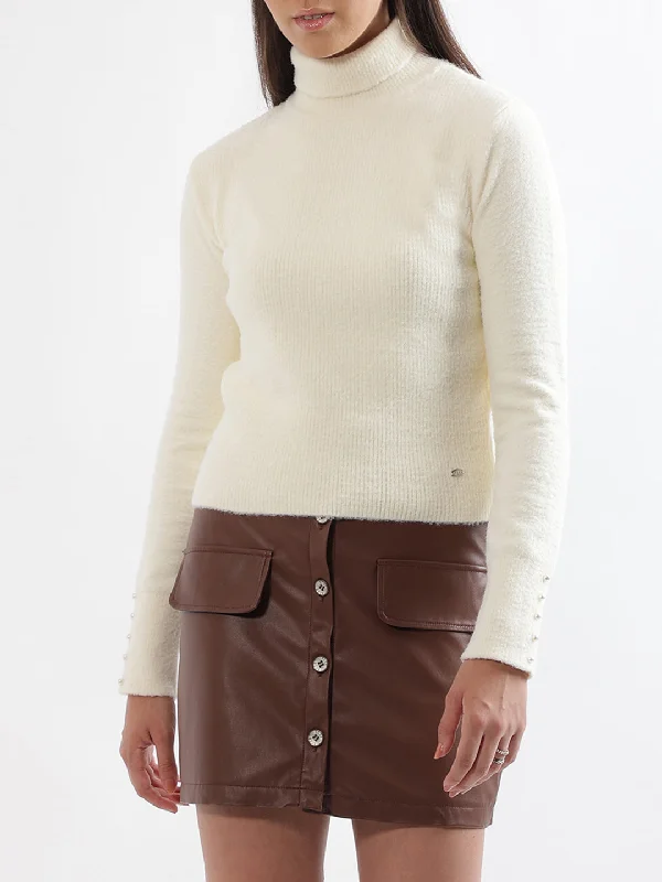 Huge Price Cuts Await!Elle Women White  Solid High Neck Sweater