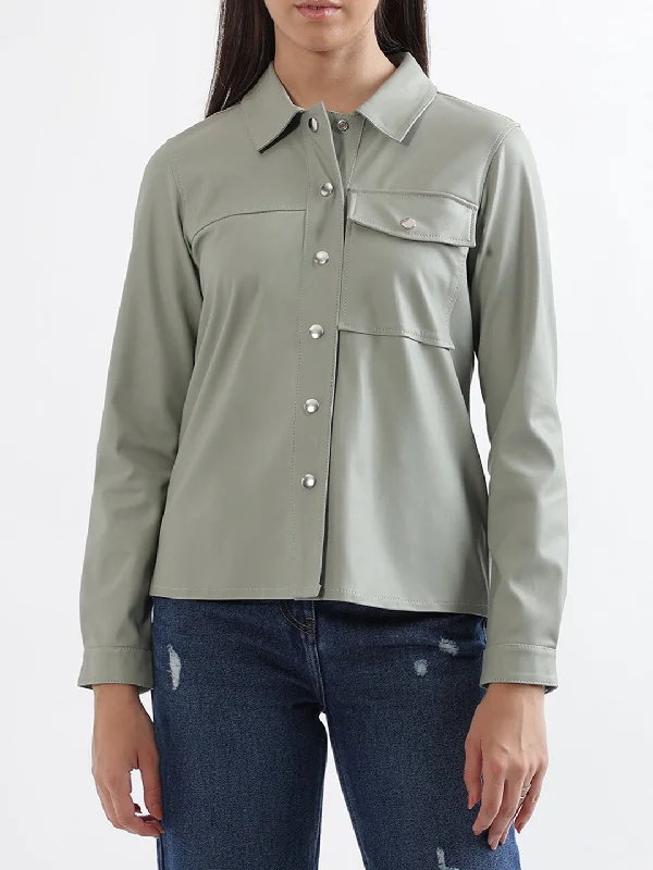 Price Drops You’ll Love!Elle Women Green Solid Collar Top
