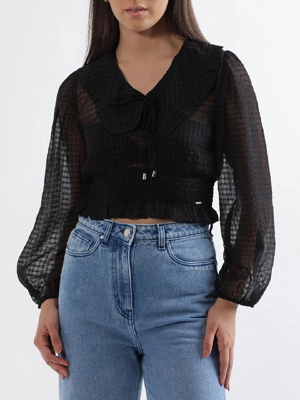 Today’s Deals, Tomorrow’s Regrets!Elle Women Black Solid Collar Top