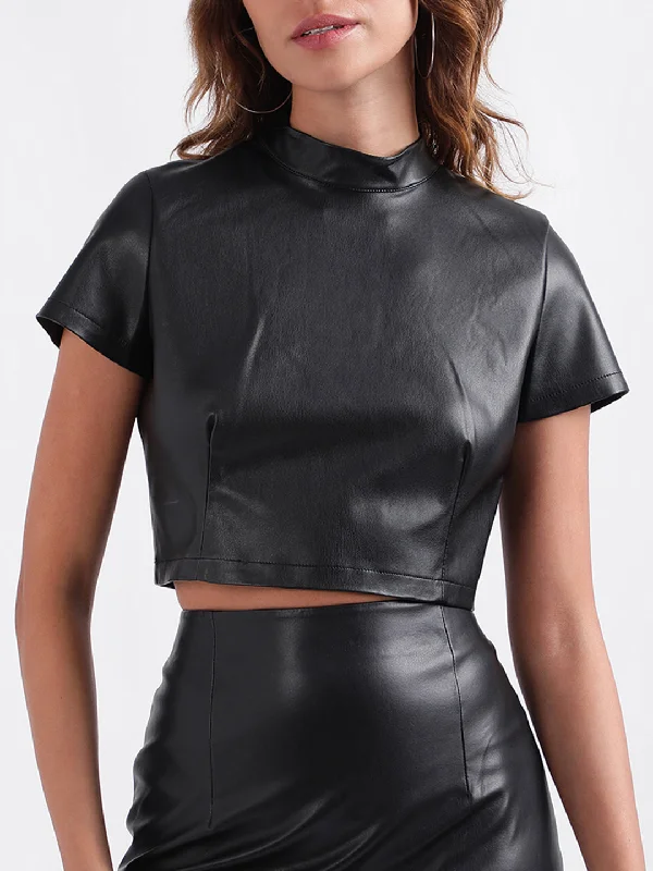 Shop Today, Save Tomorrow!Elle Women Solid Short Sleeves Mock Neck Top