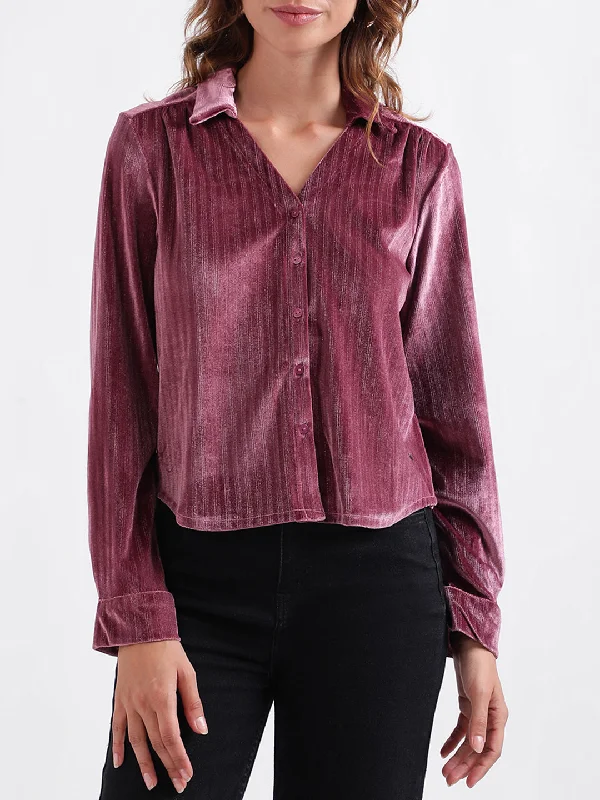 Limited Stock Available!Elle Women Striped Full Sleeves Collar Top