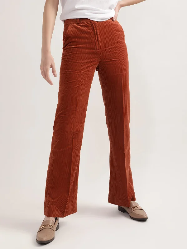 Your Dream Deal is Here!Gant Women Rust Striped Cotton Straight Fit Bootcut Trousers Your Dream Deal is Here!Gant Women Rust Striped Cotton Straight Fit Bootcut Trousers