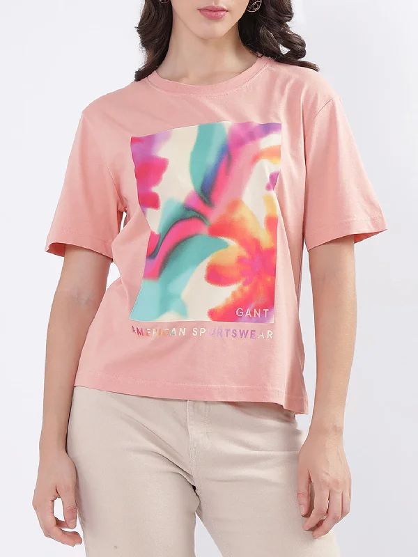 The Best Sale of the Year!Gant Pink Fashion Printed Relaxed Fit T-Shirt