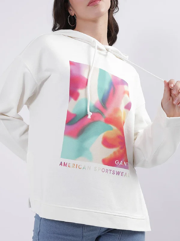 Exclusive Savings This Week!Gant Women White Printed Hooded Sweatshirt