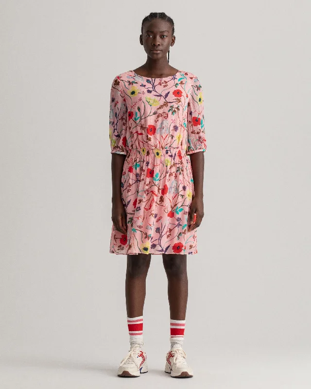 Flash Deals – Act Quickly!Gant Women Pink  Red Floral Boat Neck Fit  Flare Dress