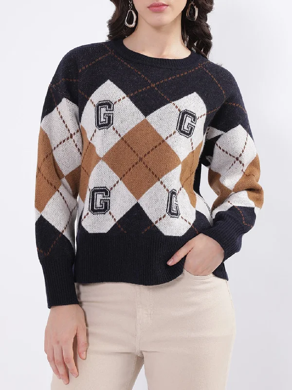 Today Only – Don’t Miss It!Gant Women Blue Printed Crew Neck Sweater