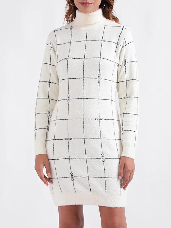 Your Favorite Items on Sale Now!Iconic Women Checked Full Sleeves Turtle Neck Dress