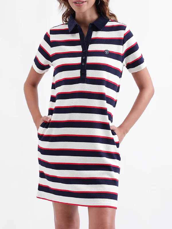 Flash Sale – Act Fast!Iconic Women Striped Short Sleeves Collar Dress